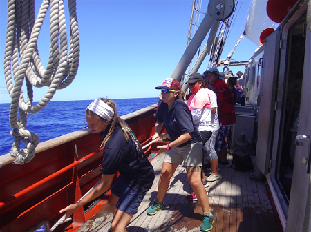 Line hauling aboard the Robert C. Seamans